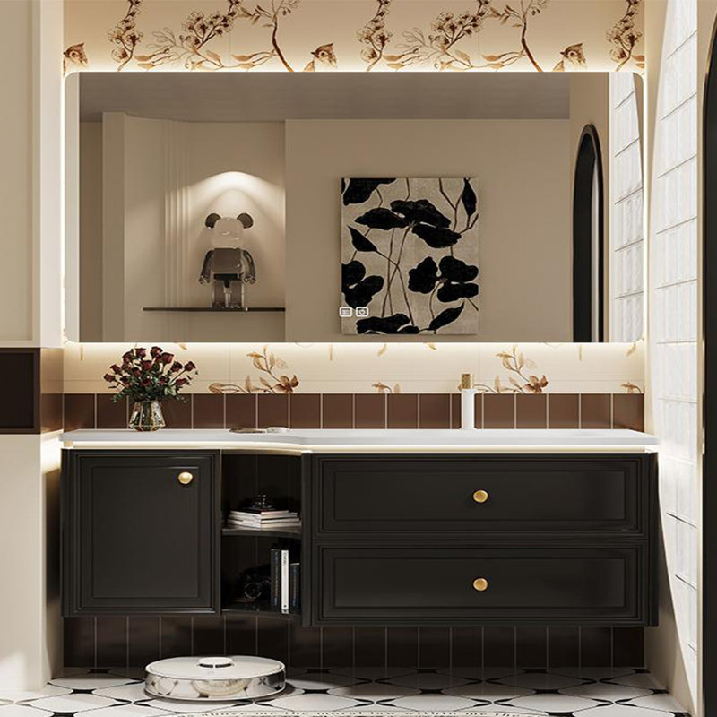 Armoire de salle de bain légère et luxueuse, H 19,69 po x l 62,99 po x P 21,65 po, Noir
