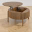 Table basse ronde à plateau relevable, rangement caché, conception cannelée, maison de campagne moderne, salon