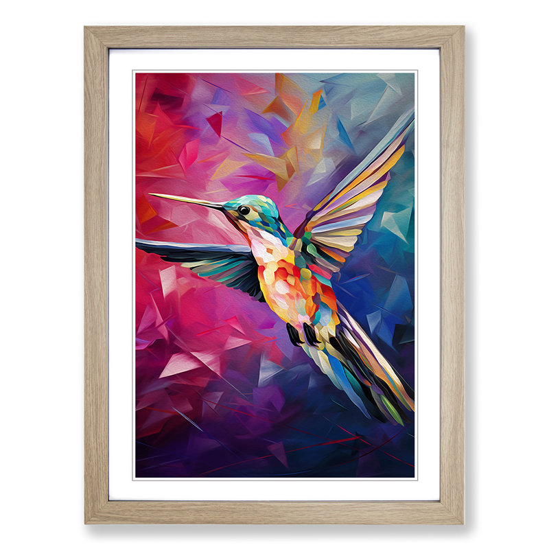 Hummingbird Cubism No.2 - Framed Print, Oak Framed, 34cm H x 25cm W x 2cm D