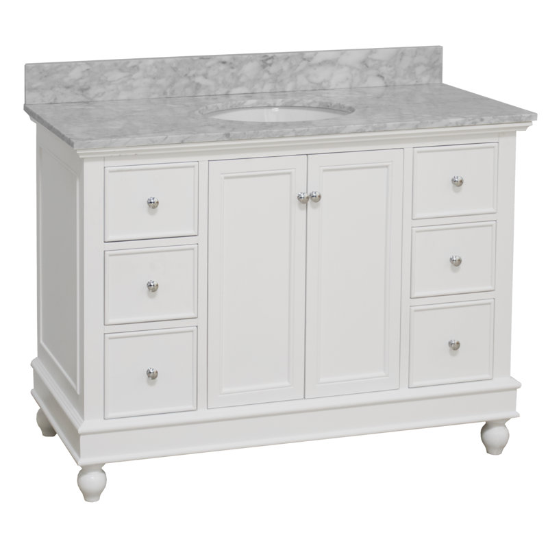 Ferdinand 48'' Single Bathroom Vanity with Top, White, Carrara Marble