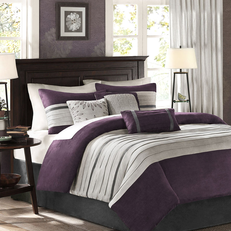 Édredon 7 pièces mauve - faux suède, élimination des plis, édredon décoratif en suède, décorations