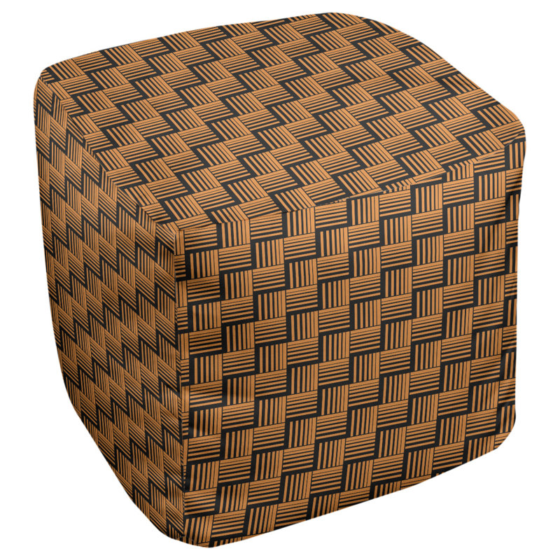 Repose-pieds cubique à rayures classic basketweave, Orange / Noir