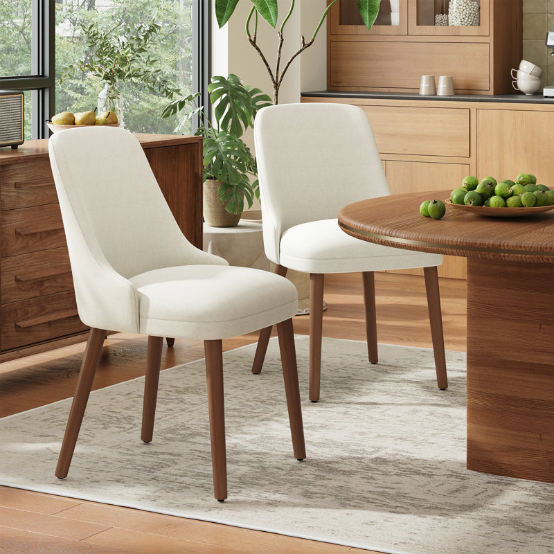 High Back Dining Chair with Ergonomic Curved Back, Padded Seat & Solid Wood Legs, Beige