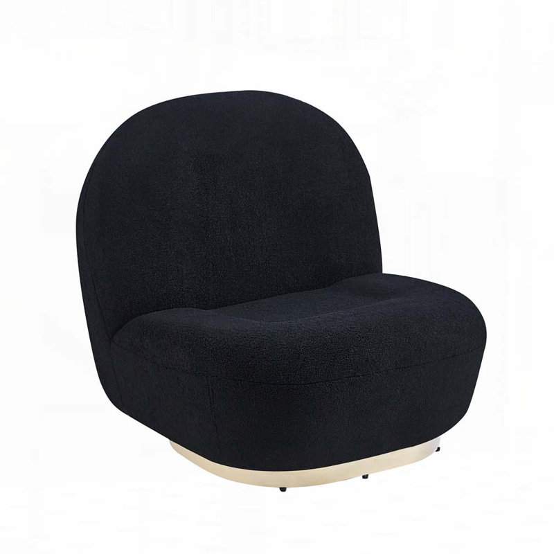 Fauteuil d'appoint pivotant, fauteuil demi-tonneau pivotant avec base en acier inoxydable à finition dorée, Black