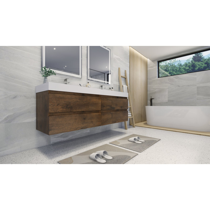 Mitul 70.75'' Double Bathroom Vanity with Acrylic Top, Rosewood