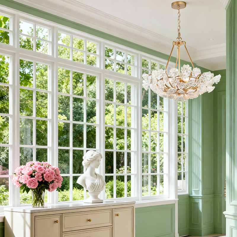 Lustre bol 3 lumières Modern Glam avec fleurs en céramique