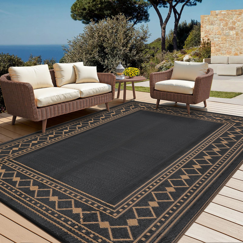 Reversible Outdoor Area Rug 8' x 10' with Waterproof Durable Surface, Foldable Portable Design with Carry Bag for Patio, RV, Camping or Beach Use