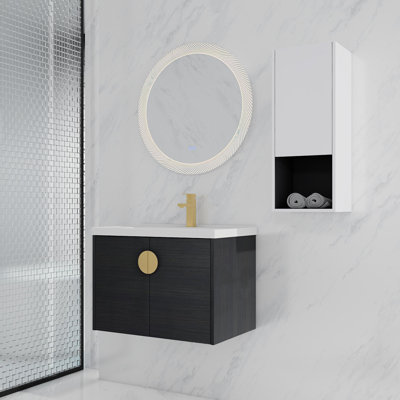 Meuble-lavabo de salle de bain de 71 cm avec lavabo en céramique et compartiment latéral - Style contemporain blanc