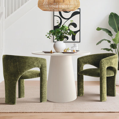 35" Round Pedestal Dining Set With Upholstered Chairs