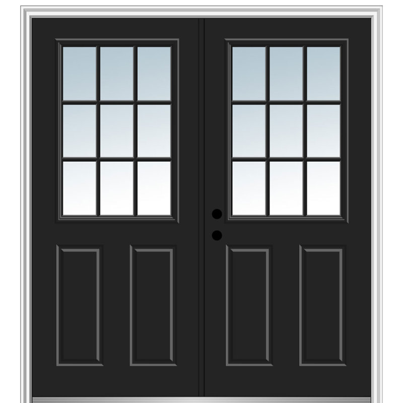 Portes d'entrée avant pré-montées en fibre de verre avec grilles extérieures, H 80 po x l 64 po x P 1,75 po