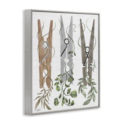 Ivy Wrapped Clothespins Framed Giclee, design by Elizabeth Medley