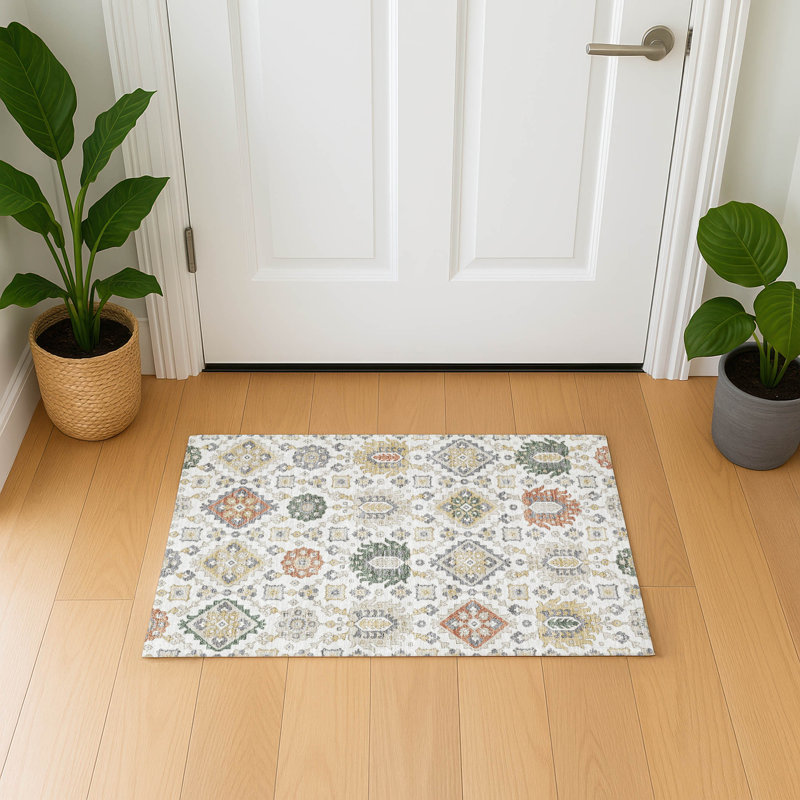 Premium Machine Washable Mayfield AMF2200 bohemian Rug, 1'8" x 2'6", Ivory