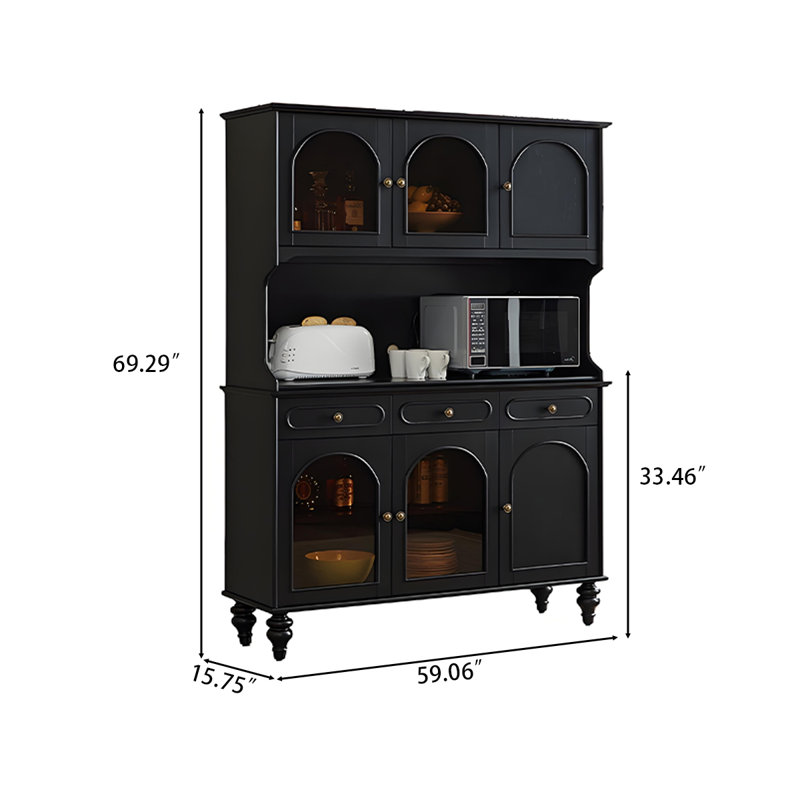 Armoire latérale de rangement en bois massif 59,06 "style américain, H 69,29 po x l 59,06 po x P 15,75 po