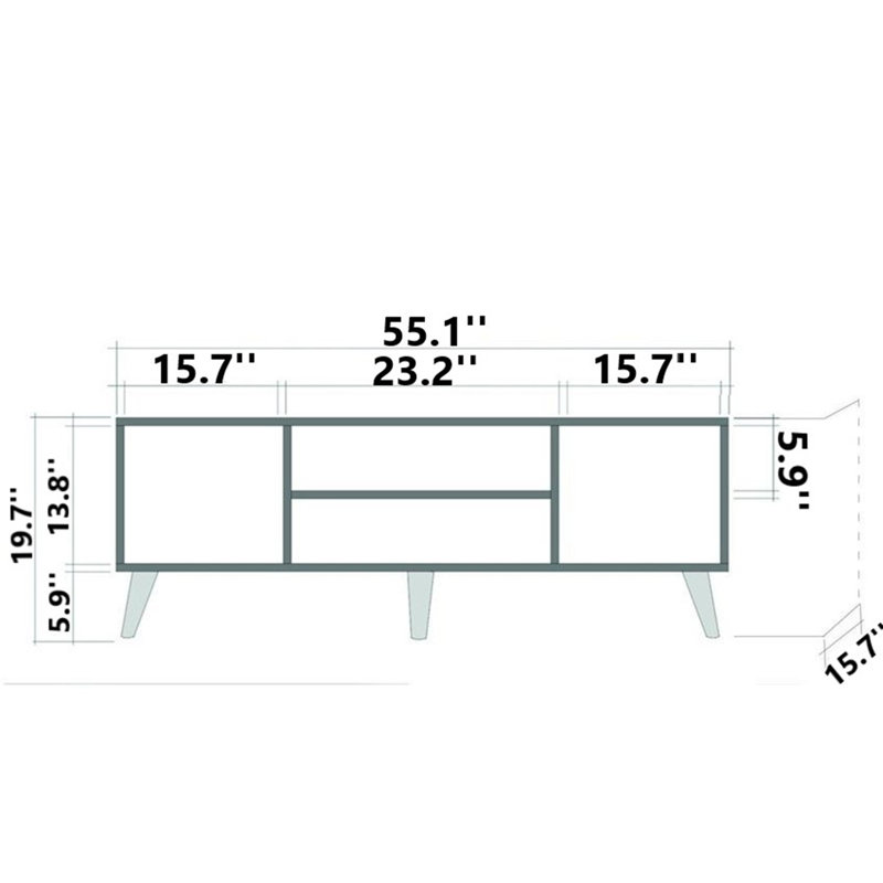 Modern TV Stand with Hornbeam Legs, Sonoma Oak Finish, 55.1 x 19.7 x 15.7 inches | 100% Melamine Coated Particle Board, UV Coating | Multiple Shelves, Wall-Mountable, Additional Storage | Scandinavian Design