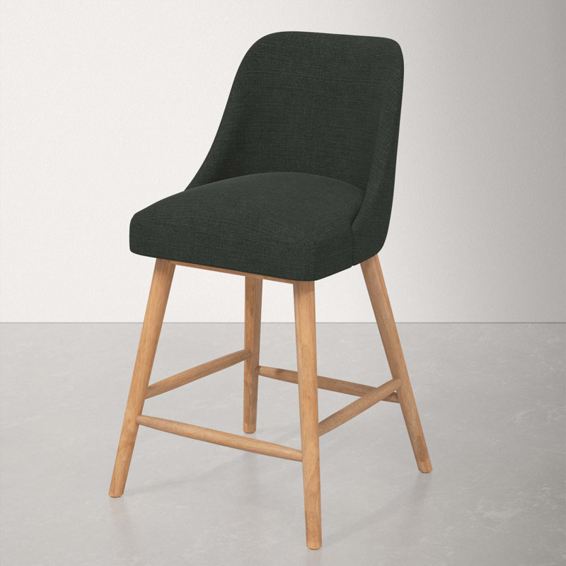 Tabouret Gallie, Bois naturel, Tabouret de comptoir (siège d'une hauteur de 27 p, Lin classique noir