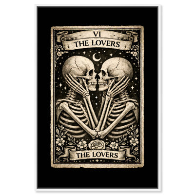 Spooky Lovers Tarot Card Framed Canvas Print Spooky Wall Decor by Art Remedy, White Frame, 16 x 24