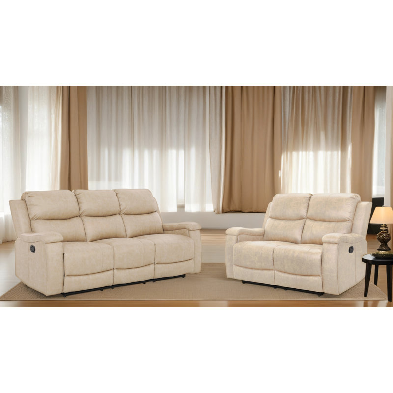 Chesa 2 - Piece Faux Leather Reclining Living Room Set, Recliner Couch Sofa Set, Wheat