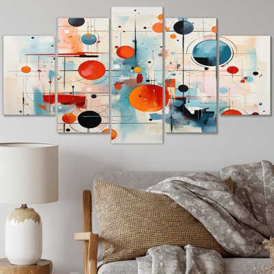 Colorful Mid Century Abstract Atomic II - Mid-Century Wall Art Print - 5 Panels