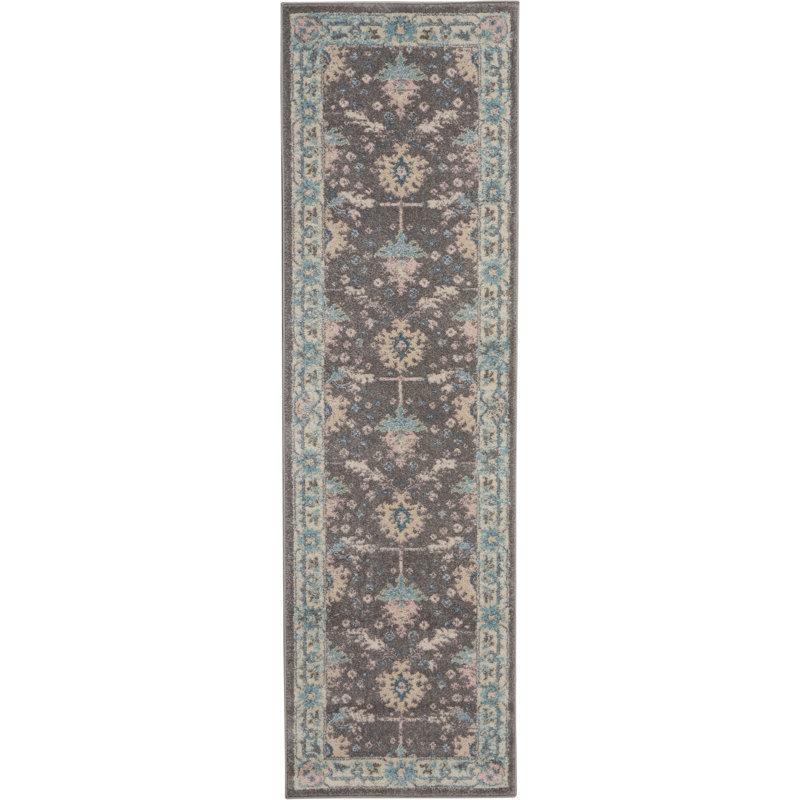 Tapis traditionnel gris Deedra, Tapis de couloir 2 pi 3 po x 7 pi 3 po
