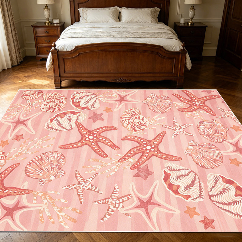 1PC Pink Coastal Nautical Seashell Starfish area rugs for Living Room, Soft and Comfortable, easy-to-maintain, machine washable Indoor floor mat, Under Table Farmhouse suitable for dining table, kitchen, bedroom, entryway, patio, hallway.