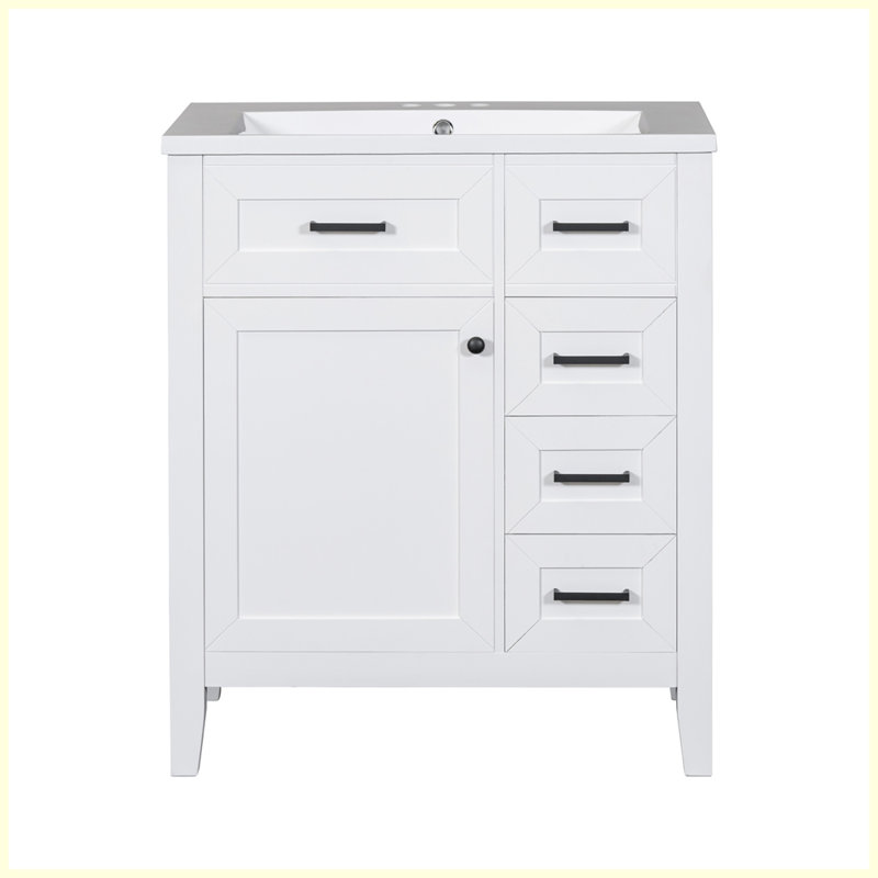Ensemble de meuble-lavabo moderne avec lavabo et tiroirs, Blanc / Blanc