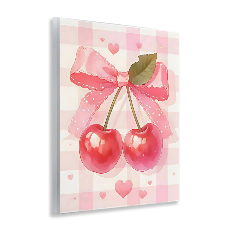 Plaque murale cerises sur vichy rose, design par Creative Studio