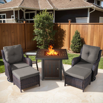 Ensemble de foyer d'extérieur 6 pièces avec chaises pivotantes, repose-pieds et table d'appoint Wendye pour terrasse, jardin, terrasse