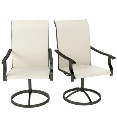Lot de 2 fauteuils pivotants d'extérieur beiges, chaises de salle à manger en maille pivotantes à 360° avec structure en acier