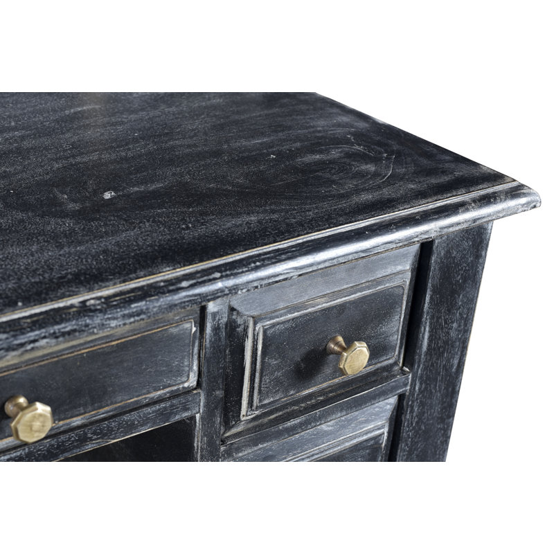 Black Mango Wood 7-Drawer Writing Desk