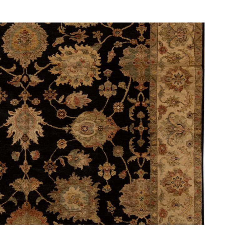 Tapis bleu / ivoire en laine noué à la main 7 pi 7 po x 10 pi