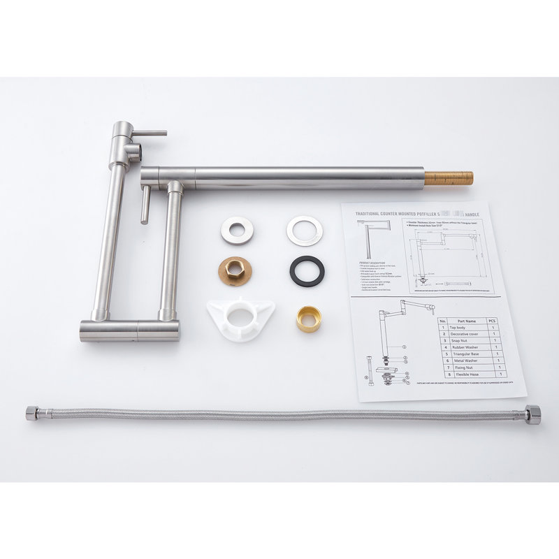 Robinet remplisseur de pot avec extension - rotation à 360 ° et fonction pliable, élégance en nickel brossé, fabrication en laiton, poignées doubles pour faciliter la manipulation de l'eau et pliable, décoration, fabriqué, lisse