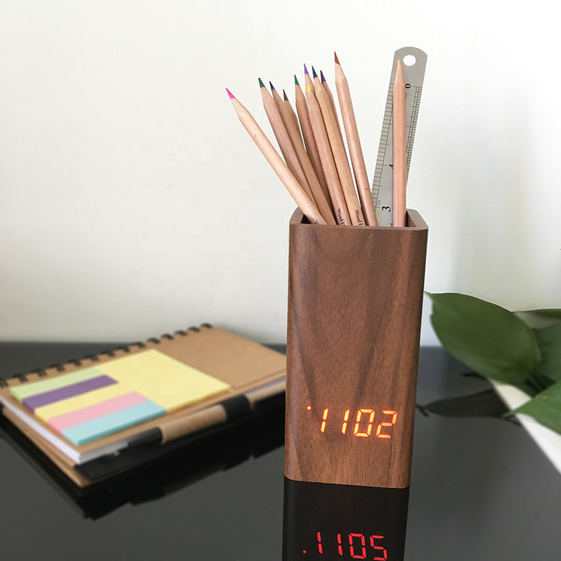 Horloge de bureau à DEL avec porte-manteau - brun, Jaune clair