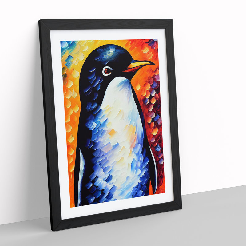 Penguin Portrait No.1 - Wall Art, Black Picture Frame, White, 46cm H x 34cm W