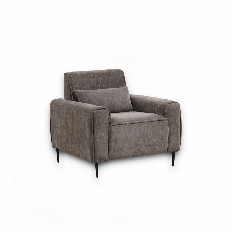 Chaise en chenille avec pieds en métal et coussin décoratif