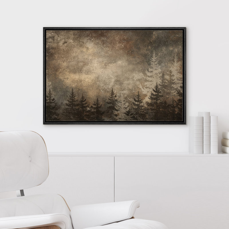 «Rustic Forest Silhouette with Textured Sky», reproduction d'art sur toile encadrée, H 24 po x l 36 po x P 1,5 po, Noir