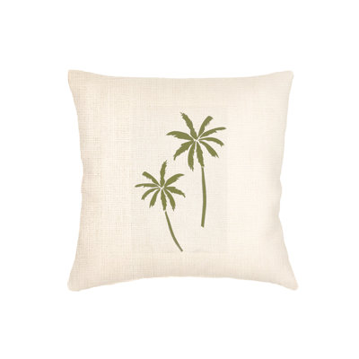 Palm Breeze Embroidered Linen Pillow