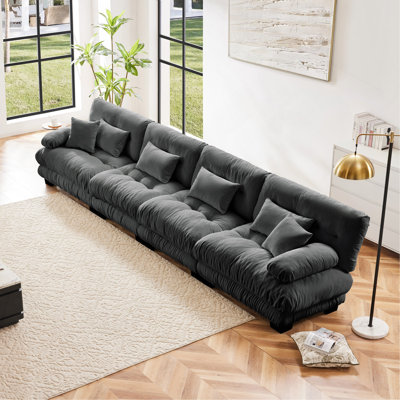 4-Seater Sectional Sofa Modular Deep Seat Sofa Couch , Chenille Sofa Comfy Upholstered Sofa For Living Room, Apartment, Studio, Office,Chenille Grey