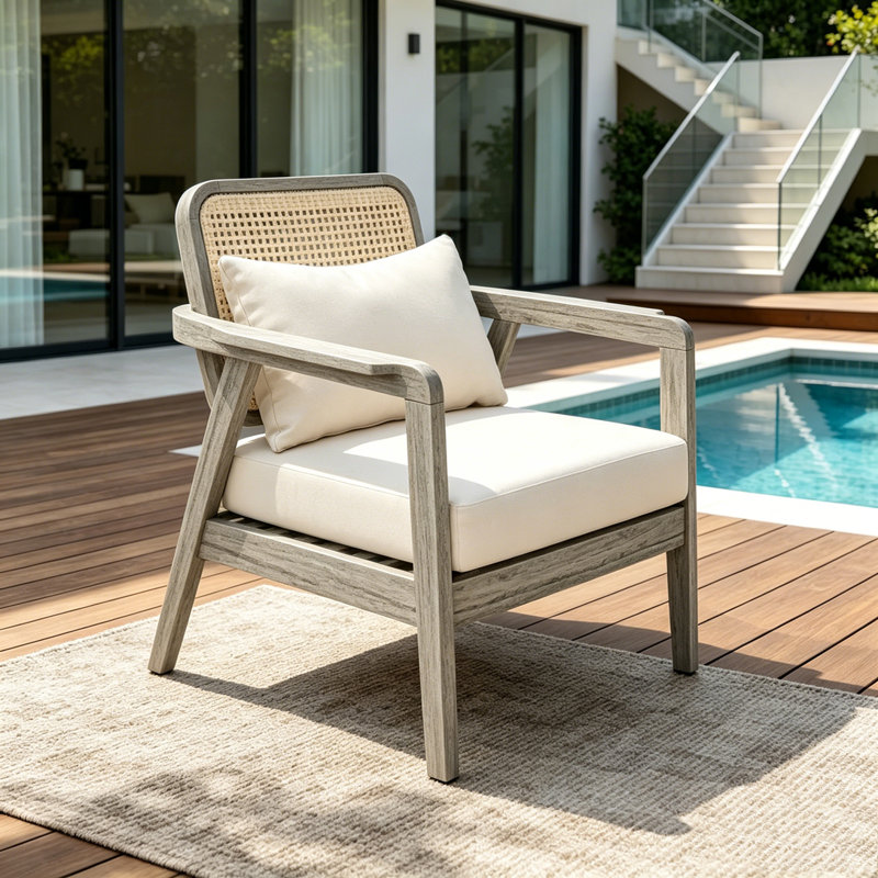 Fauteuil club d'extérieur en bois d'acacia, Gris clair - 1 pièce