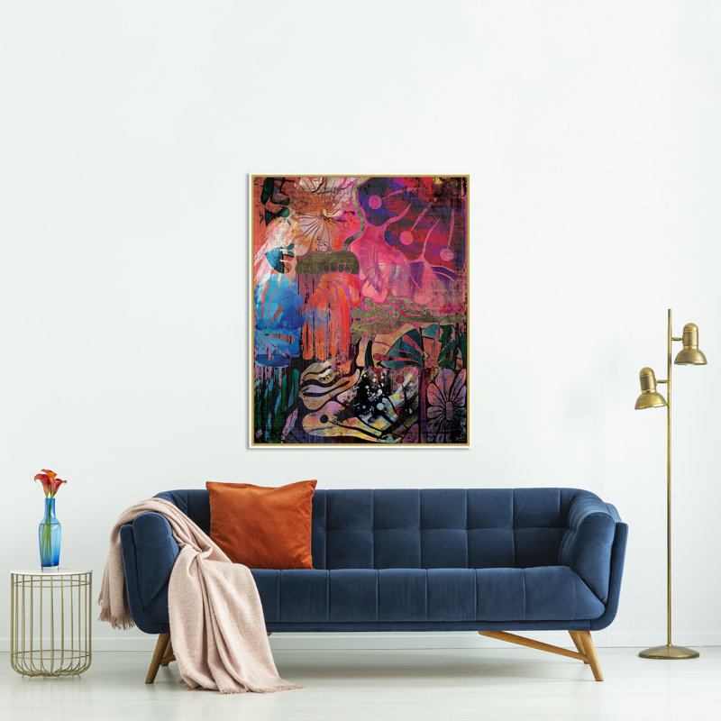 Flower Blocks, Gilded Gold Floater Framed Canvas, 26.75" H x 21.75" W, No
