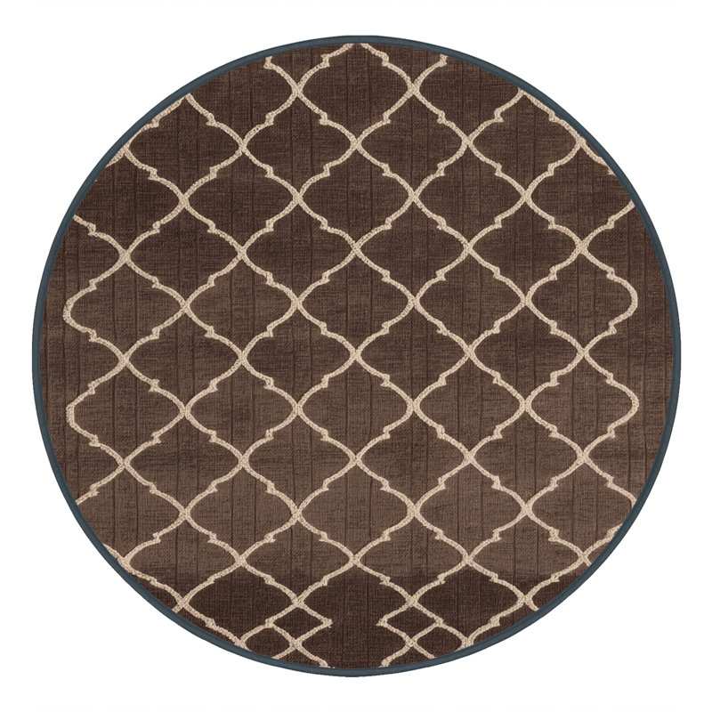 Machine Washable Trellis Brown Area Rug, Round 5'