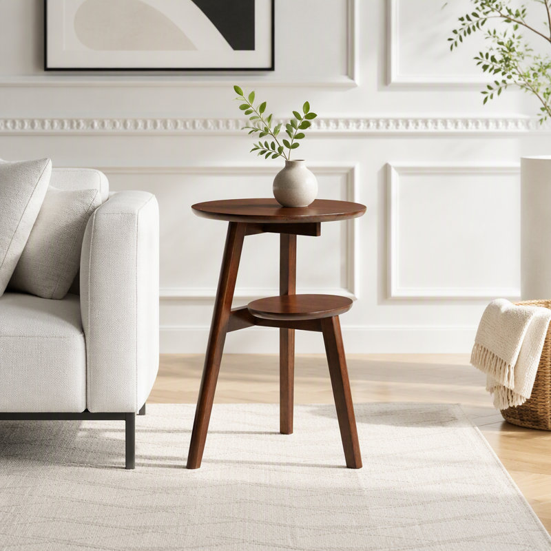 Table d'appoint ronde à 2 niveaux 100 % bois massif