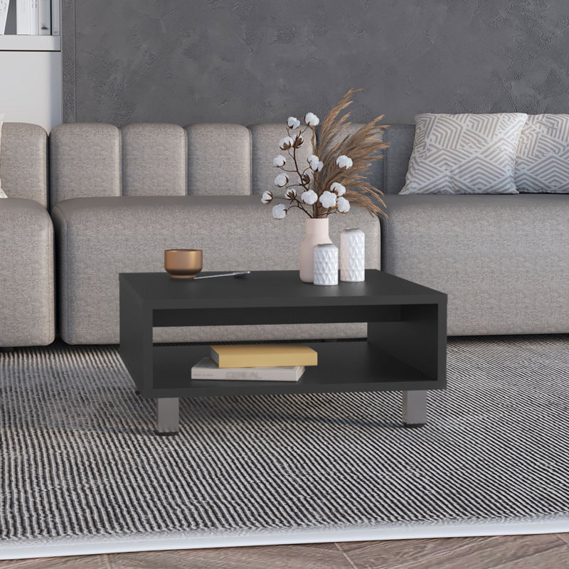 Chiniak Coffee Table, 1 shelf, 4 legs, Black, Living Room, Black