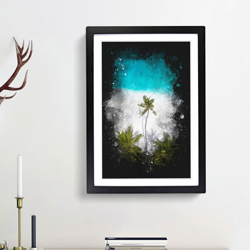 'Palm Tree Beach in the Maldives' - Picture Frame Graphic Art Print, 33cm H x 24cm W x 2cm D, Black Framed