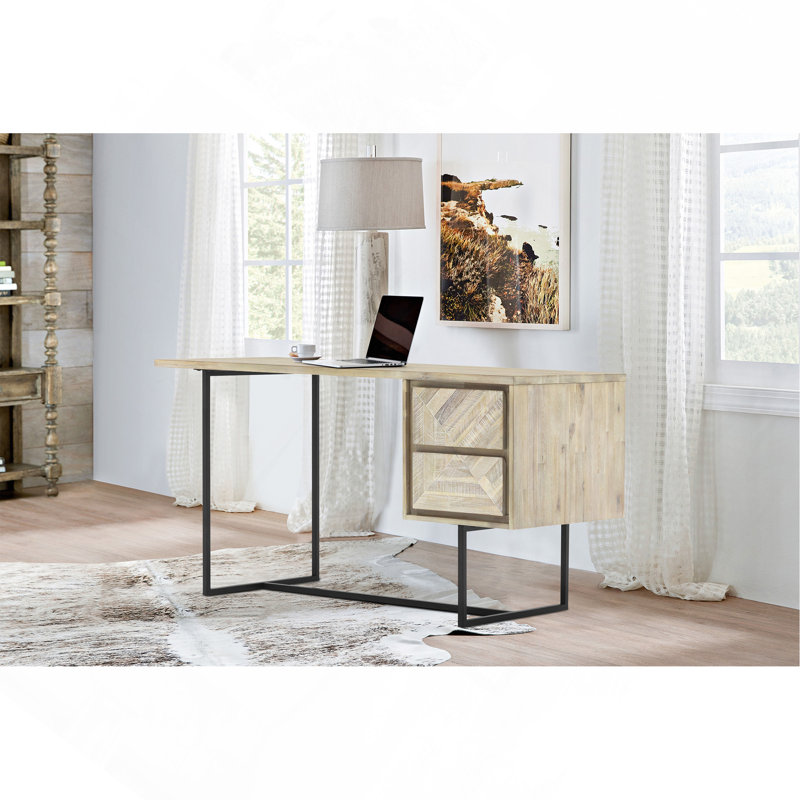 Bureau 2 tiroirs en bois d'acacia naturel