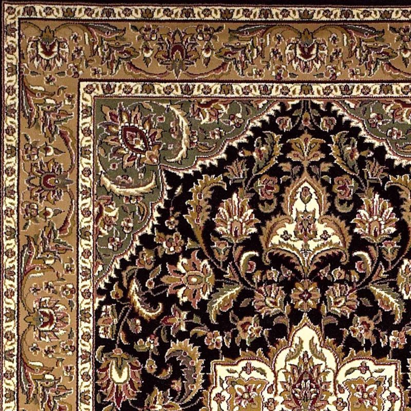 Tapis médaillon floral beige et noir Jorgen, Rectangle 2 pi 3 po x 3 pi 3 po