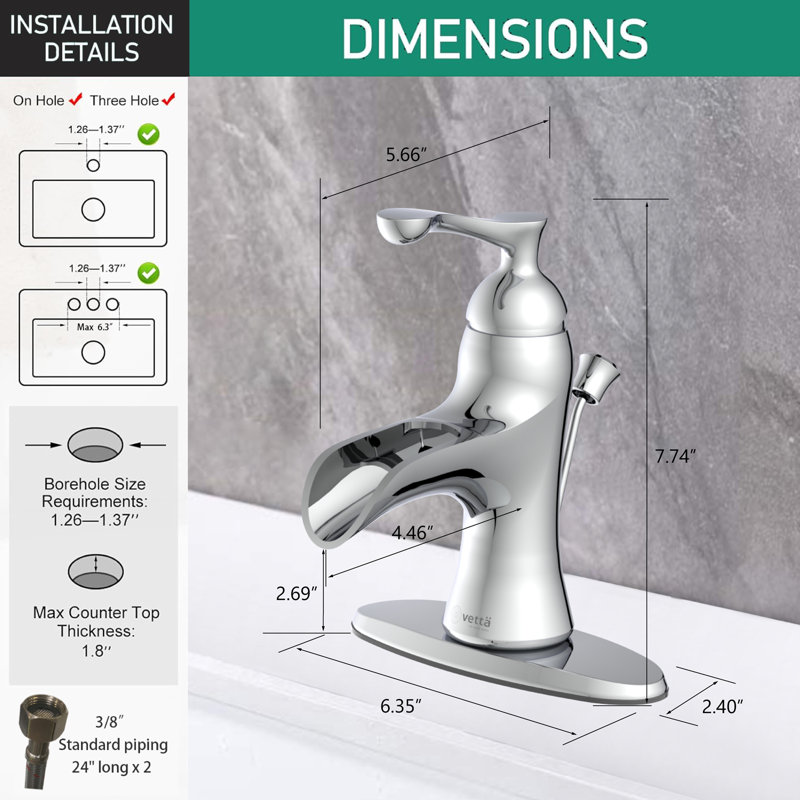 Single-handle Bathroom Faucet with Drain Assembly, Polished Chrome
