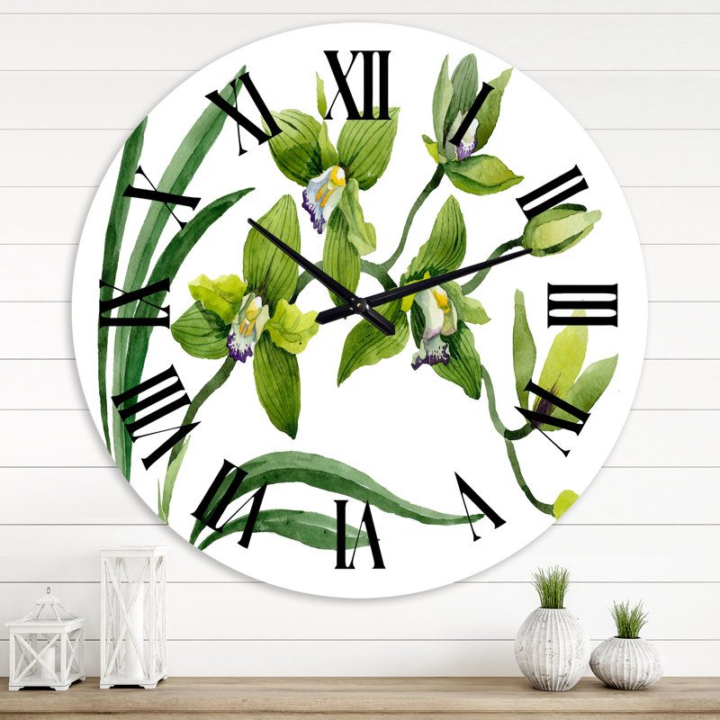 Orchidée verte - Horloge murale traditionnelle, Grand