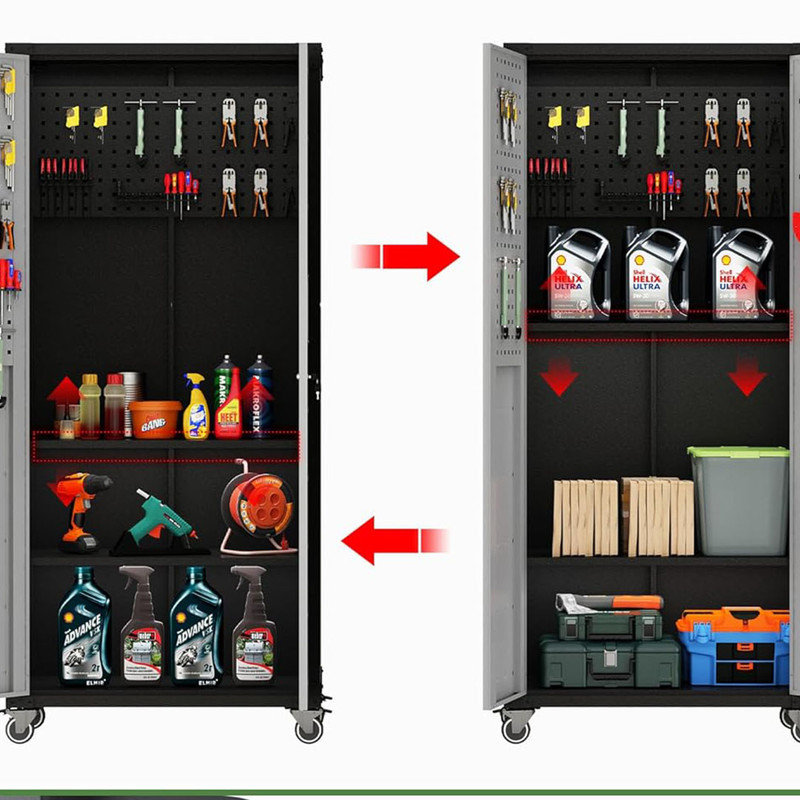 Garage Storage Cabint on Wheels with Locking Doors and 3 Adjustable Shelves, Tall Rolling Steel Cabinets for Garage Warehouse
