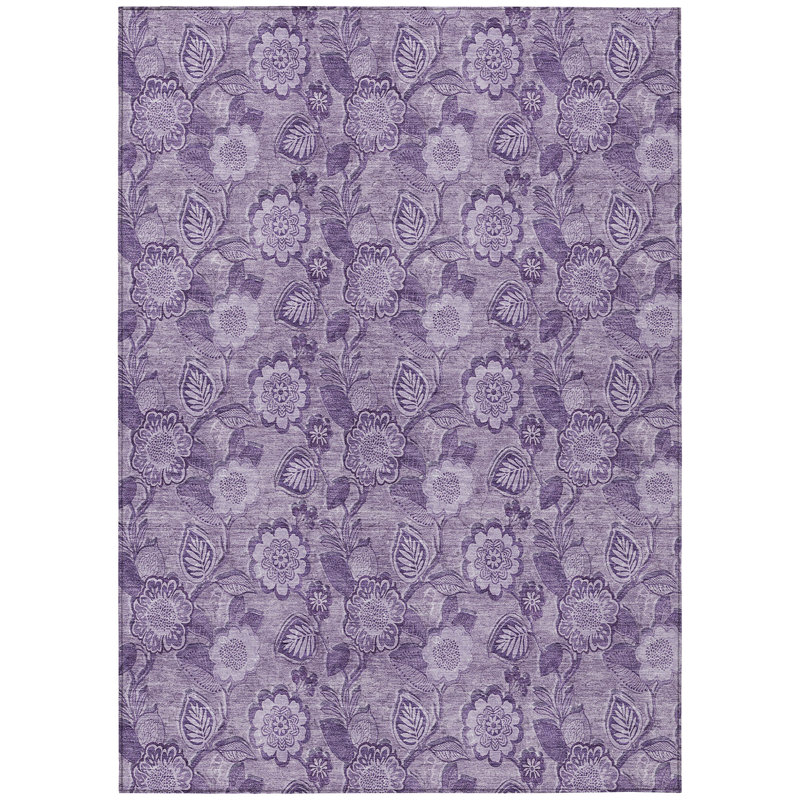 Machine Washable Indoor/Outdoor Xhevrie Plum Rug, Rectangle 3' x 5'