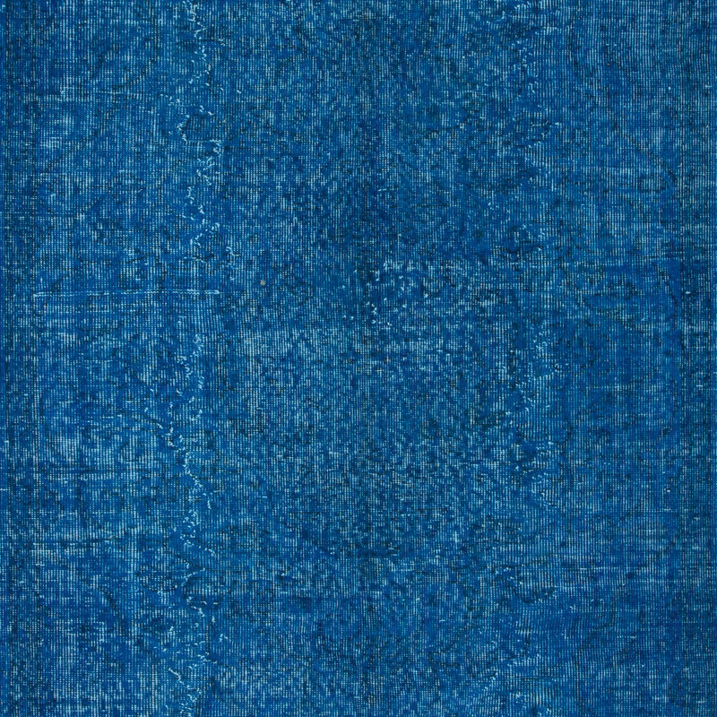 Tapis turc fait à la main 5,3 x 8,8 pi en bleu uni 4 intérieurs modernes